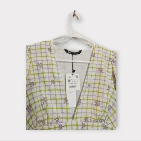 Zara Yellow and White Plaid Mini Dress - Picture 3 of 5